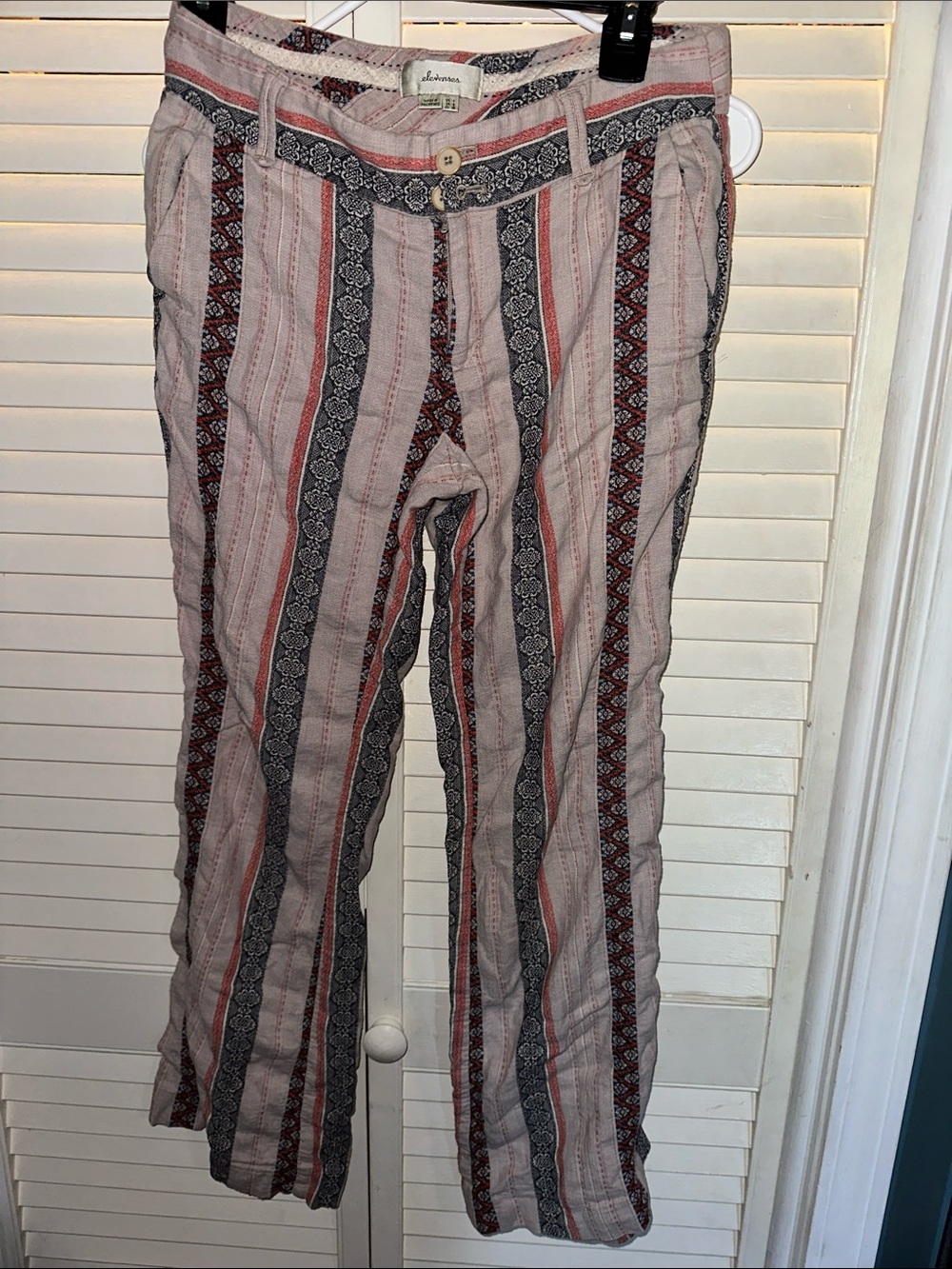 elevenses Vertical Stripe Chinos in Cream, Black & Red